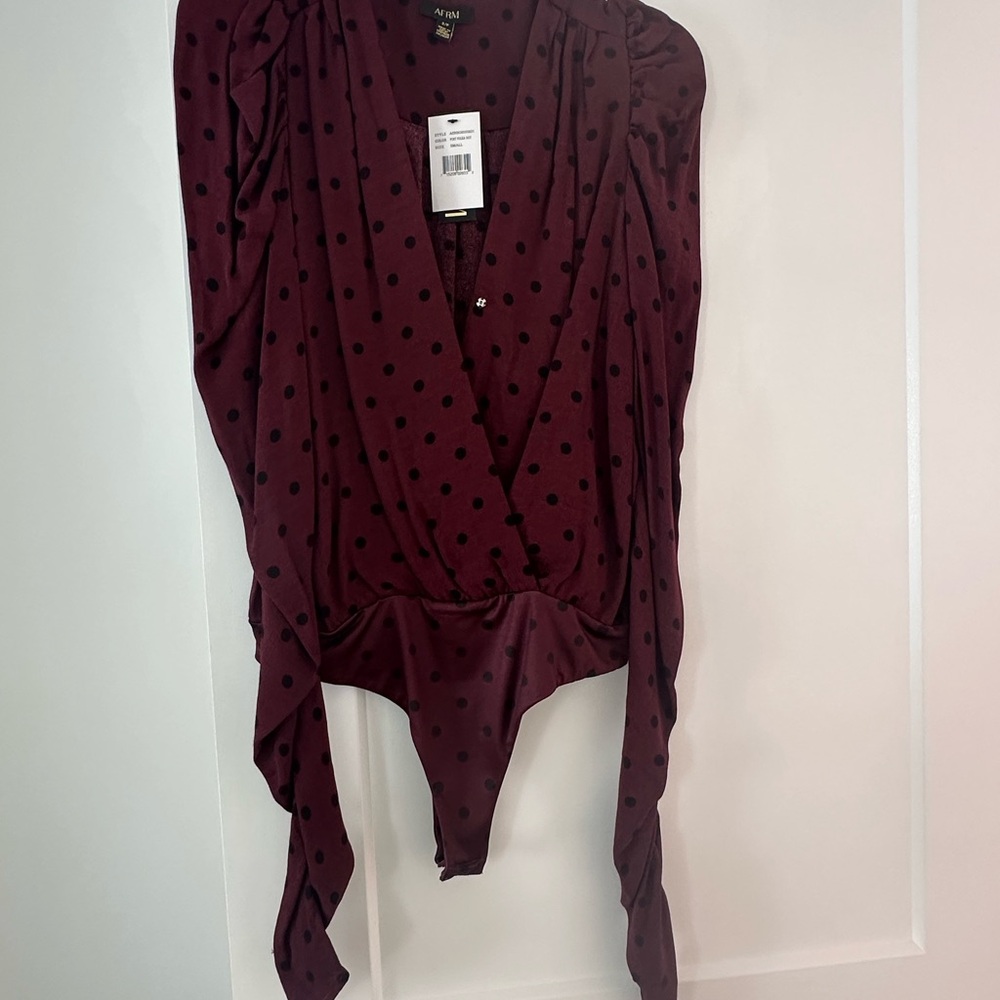 Burgundy Polka Dot Wrap Bodysuit
